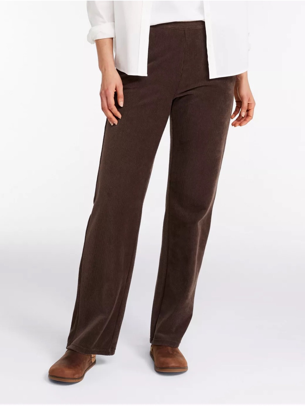 L.L. Bean Perfect Fit Knit Corduroy Straight-Leg Pants Brown Petite Small